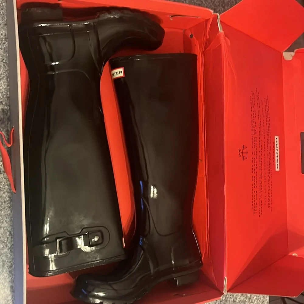 Women Hunter boots tall size 8 shiny black gloss - Picture 7 of 7